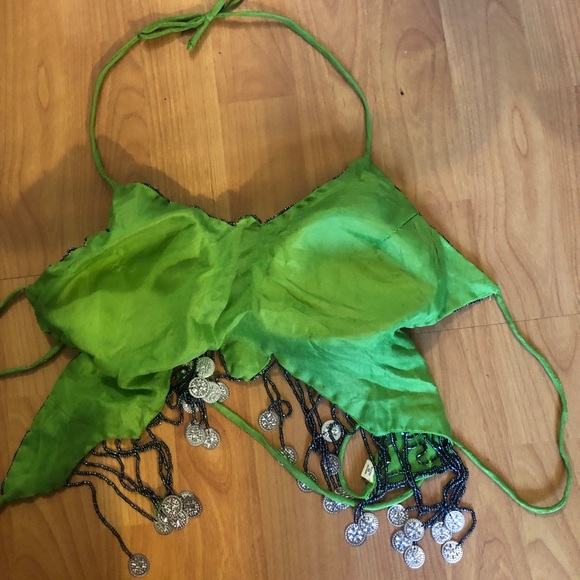 Hand beaded w/ tassels cropped tie back top - Picture 2 of 6